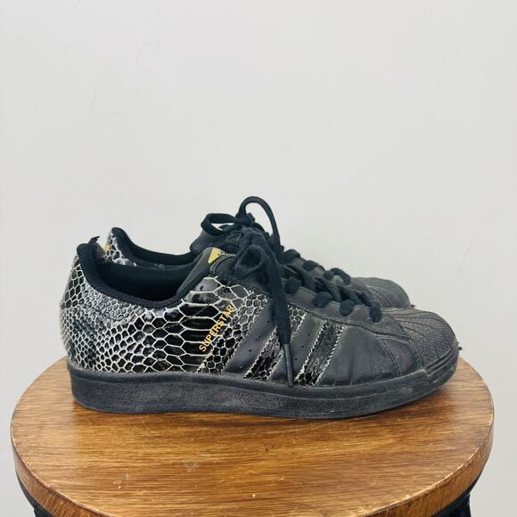 Adidas Superstar Black And Gold Snakeskin Sneakers Women’s Size 7 - Picture 4 of 11